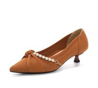 HROYL Chaussures Femme en Tricot Petit Talon Pointe Slip on Walking Robe Escarpins a Petit Talons,1507-5-Brun,EU 35