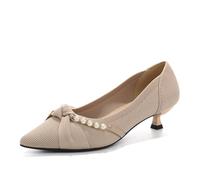 HROYL Chaussures Femme en Tricot Petit Talon Pointe Slip on Walking Robe Escarpins a Petit Talons,1507-5-Apricot,EU 35