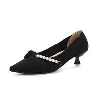 HROYL Chaussures Femme en Tricot Petit Talon Pointe Slip on Walking Robe Escarpins a Petit Talons,1507-5-Noir,EU 36.5