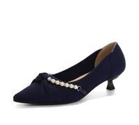 HROYL Chaussures Femme en Tricot Petit Talon Pointe Slip on Walking Robe Escarpins a Petit Talons,1507-5-Bleu,EU 37.5
