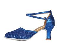 HROYL Femmes Chaussures de Danse Latine Paillettes et Cuir pour 7CM/2.96inches modèle-18026 Bleu 38 EU
