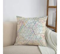 HRRASFAZF Housse de Coussin Décor - Fermeture Éclair Invisible - Housse Coussin Doux,Confortable,Plan du métro de Paris, Une Carte Vivante montrant Le réseau Complexe et Les Lignes RER à TR,50x50 cm
