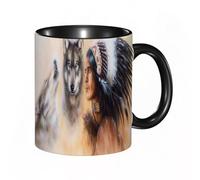 HRRASFAZF Tasse à Café | Tasse Céramique Fine | Cadeau Original | 330ml | Mug avec Anse | Cadeau Original pour Homme et Femme | Indiens, peinture mystique de jeunes indigènes ethniques plumes avec lo
