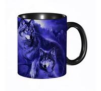 HRRASFAZF Tasse à Café | Tasse Céramique Fine | Cadeau Original | 330ml | Mug avec Anse | Cadeau Original pour Homme et Femme | Loup gris sur fond noir