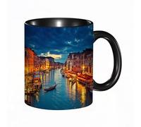 HRRASFAZF Tasse à Café | Tasse Céramique Fine | Cadeau Original | 330ml | Mug avec Anse | Cadeau Original pour Homme et Femme | Venise Deor, scènes de la plage de la ville de Venise, architecture noc