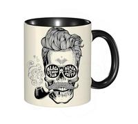 HRRASFAZF Tasse à Café | Tasse Céramique Fine | Cadeau Original | 330ml | Mug avec Anse | Cadeau Original pour Homme et Femme | Indie, Hipster Gentleman Crâne avec Moustache Pipe et Lunettes avec Ins