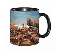 HRRASFAZF Tasse à Café | Tasse Céramique Fine | Cadeau Original | 330ml | Mug avec Anse | Cadeau Original pour Homme et Femme | paysage urbain, vue de la ville de Lisbonne au Portugal avec les toits