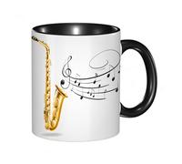 HRRASFAZF Tasse à Café | Tasse Céramique Fine | Cadeau Original | 330ml | Mug avec Anse | Cadeau Original pour Homme et Femme | Décor de musique jazz, illustration d'un vieux saxophone