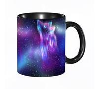 HRRASFAZF Tasse à Café | Tasse Céramique Fine | Cadeau Original | 330ml | Mug avec Anse | Cadeau Original pour Homme et Femme | Ciel nordique coloré avec esprit de loup hurlant et aurores boréales.