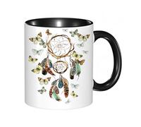 HRRASFAZF Tasse à Café | Tasse Céramique Fine | Cadeau Original | 330ml | Mug avec Anse | Cadeau Original pour Homme et Femme | Plume, attrape-rêves avec papillons et œil qui voit tout