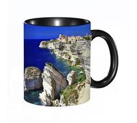 HRRASFAZF Tasse à Café | Tasse Céramique Fine | Cadeau Original | 330ml | Mug avec Anse | Cadeau Original pour Homme et Femme | Wanderlust Set, Ville de Binifacio aux Rochers, côte corse, Falaise