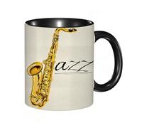 HRRASFAZF Tasse à Café | Tasse Céramique Fine | Cadeau Original | 330ml | Mug avec Anse | Cadeau Original pour Homme et Femme | Décor de musique jazz, peinture classique de saxophone jazz Prin