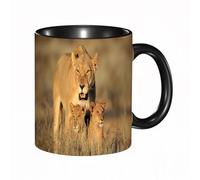 HRRASFAZF Tasse à Café | Tasse Céramique Fine | Cadeau Original | 330ml | Mug avec Anse | Cadeau Original pour Homme et Femme | Décor Safari, Maman Lionne et Jeune Roi Lion dans le