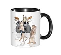 HRRASFAZF Tasse à Café | Tasse Céramique Fine | Cadeau Original | 330ml | Mug avec Anse | Cadeau Original pour Homme et Femme | Décor animalier, groupe de rock cool et mignon de chatons avec guitare
