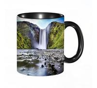 HRRASFAZF Tasse à Café | Tasse Céramique Fine | Cadeau Original | 330ml | Mug avec Anse | Cadeau Original pour Homme et Femme | Cascade, cascade de Skogafoss en Islande Rocky River et H