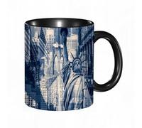 HRRASFAZF Tasse à Café | Tasse Céramique Fine | Cadeau Original | 330ml | Mug avec Anse | Cadeau Original pour Homme et Femme | États-Unis, image à double exposition de la Statue de la Liberté avec l