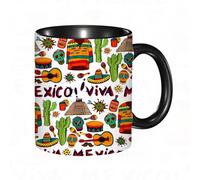 HRRASFAZF Tasse à Café | Tasse Céramique Fine | Cadeau Original | 330ml | Mug avec Anse | Cadeau Original pour Homme et Femme | Décorations mexicaines, Viva Mexico avec éléments indigènes Poncho Tequ