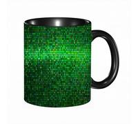 HRRASFAZF Tasse à Café | Tasse Céramique Fine | Cadeau Original | 330ml | Mug avec Anse | Cadeau Original pour Homme et Femme | Lumières abstraites vertes Conception de mosaïque de pixels carrés Tech