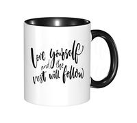HRRASFAZF Tasse à Café | Tasse Céramique Fine | Cadeau Original | 330ml | Mug avec Anse | Cadeau Original pour Homme et Femme | Citation, aimez-vous et le reste suivra phrase de motivation mots de sa