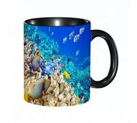 HRRASFAZF Tasse à Café | Tasse Céramique Fine | Cadeau Original | 330ml | Mug avec Anse | Cadeau Original pour Homme et Femme | Océan, mer claire, monde animal, coraux, poissons tropicaux et étoiles