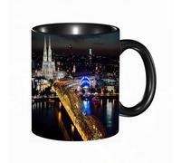 HRRASFAZF Tasse à Café | Tasse Céramique Fine | Cadeau Original | 330ml | Mug avec Anse | Cadeau Original pour Homme et Femme | Cologne Allemagne Scène de nuit urbaine Schwarzer Dom Hohenzollern Brid