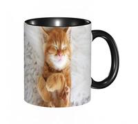 HRRASFAZF Tasse à Café | Tasse Céramique Fine | Cadeau Original | 330ml | Mug avec Anse | Cadeau Original pour Homme et Femme | Chat mignon qui dort, chaton orange, animal de compagnie blanc