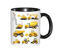 HRRASFAZF Tasse à Café | Tasse Céramique Fine | Cadeau Original | 330ml | Mug avec Anse | Cadeau Original pour Homme et Femme | Véhicules et engins de chantier Camions Bulldozer Grue