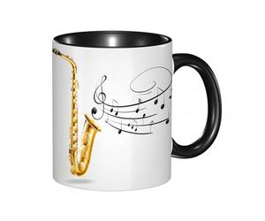 HRRASFAZF Tasse à Café | Tasse Céramique Fine | Cadeau Original | 330ml | Mug avec Anse | Cadeau Original pour Homme et Femme | Décor de musique jazz, illustration d'un vieux saxophone