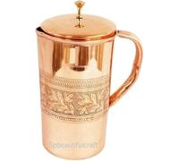 HRS India Pichet à eau en cuivre pur avec motif floral gaufré pour la santé Ayurveda 1500 ml