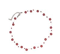 Hrtyvhin 2 Collier pendentif fleur rouge en fleurs, perles à facettes, chaîne de clavicule délicate, bijoux élégants de tous les jours, collier de fleurs rouges