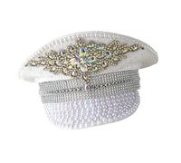 Hrtyvhin Chapeau de capitaine de mariée, strass sertis de bijoux pour femme, mariée, paillettes scintillantes, accessoires photo accrocheurs, mode festival
