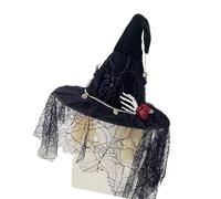 Hrtyvhin Chapeau de sorcière squelette avec tête de mort lumineuse et toile d'araignée, large bord, unisexe, costume d'Halloween, chapeau de festival, respirant pour cosplay