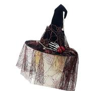 Hrtyvhin Chapeau de sorcière squelette avec tête de mort lumineuse et toile d'araignée, large bord, unisexe, costume d'Halloween, chapeau de festival, respirant pour cosplay