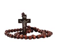 Hrtyvhin Chapelet en bois naturel avec perles lisses et solides et croix élaborées, portable pour adultes chrétiens, chapelet fait à la main, Einheitsgröße, comme décrit, Comme décrit