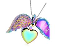 Hrtyvhin Collier de Cendres d ' Animaux de Compagnie, Bijoux de crémation en Forme d ' Aile de cœur, Souvenirs avec Compartiment sécurisé, Souvenirs en Forme de cœur pour Animaux de Compagnie