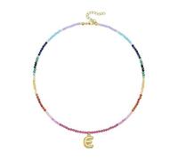 Hrtyvhin Collier de pierres précieuses arc-en-ciel dégradé personnalisable Plaqué or 14 carats Breloque lettre Bijoux de vacances à la plage Pièces de déclaration Bijoux de plage colorés pour femmes