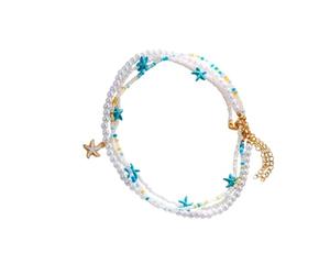 Hrtyvhin Collier de plage multicouche, coquillage naturel, étoiles de mer, tortues, conception de perles, chaîne réglable, pour elle, collier de plage léger et réglable pour femmes