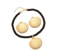 Hrtyvhin Collier et boucles d ' oreilles avec pendentif en coquillage sophistiqué, accessoires faits à la main pour les mariages et les, bijoux élégants en alliage, ensemble de pendentifs en