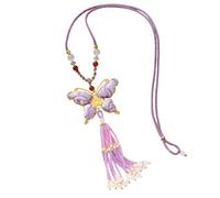 Hrtyvhin Collier long papillon tendance avec pompons ethniques, accessoire de bijoux de chinois, parfait pour une tenue décontractée, bijoux respectueux de la peau sensible