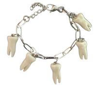 Hrtyvhin Élégant bracelet en acier Ti avec breloque en forme de dents en résine unique, accessoire de poignet gothique pour un usage quotidien, bracelet avec pendentif artistique
