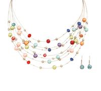 Hrtyvhin Ensemble collier et boucles d ' oreilles en perles colorées Ensemble collier et boucles d ' oreilles en perles multicouches avec embellissement en Bijoux à longueur réglable