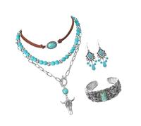 Hrtyvhin Ensemble collier et boucles d ' oreilles turquoise, bijoux en alliage pour peaux sensibles pour toutes les occasions, boucles d ' oreilles rétro