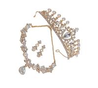 Hrtyvhin Ensemble de bijoux de postiche de princesse avec perles simulées et, pour et occasions spéciales, ensemble de collier et boucles d ' oreilles couronne