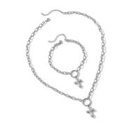 Hrtyvhin Ensemble de bijoux simple et élégant en acier inoxydable comprenant un pendentif en forme de croix fine, parfait pour un usage quotidien, collier et