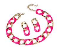 Hrtyvhin Ensemble de boucles d ' oreilles et collier colorés géométriques Hip Hop pour femmes, bijoux de cou, usage quotidien, ensemble de bijoux pour toutes les occasions, accessoires Punk