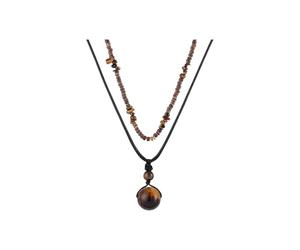 Hrtyvhin Ensemble de colliers à breloques en pierre d ' oeil de tigre, perles de coquille de noix de, cordon en cuir, bijoux bohème pour femmes et hommes, ensemble de colliers bohème
