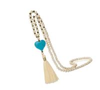 Hrtyvhin Joli long collier à chaîne de perles avec breloque en forme de cœur turquoise, accessoires de bijoux bohèmes pour vêtements décontractés, collier de perles d ' inspiration non conformiste