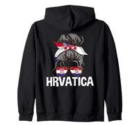 Hrvatica Croatia Girl Chignon Cheveux désordonnés Femmes Croates Fières Sweat à Capuche