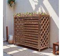 HRXQ Bois Massif Cache Climatiseur Exterieur, Rétro Carbonisée Climatisation Cadre Décoratif Présentoir pour Plantes, Présentoir pour Fleurs pour Unité Extérieure(120x57x100cm)