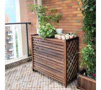 HRXQ Marron Bois Massif Cache Climatiseur Exterieur pour Unité Extérieure, Rétro Marron Climatisation Cadre Décoratif pour Climatiseur Support pour Plantes Et Fleurs(Large-110x50x85cm)
